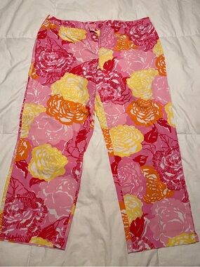 Lilly Pulitzer Pretty Floral Crop Pants Size 14 White Label